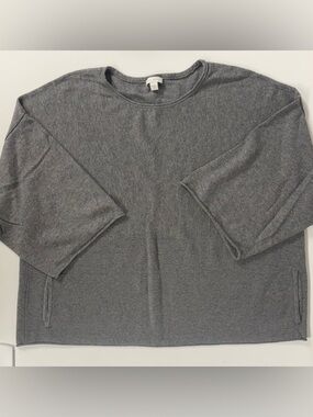 Pure Jill Cotton Cashmere Kimono Sleeve Pullover Gray Sweater Lagenlook Women S